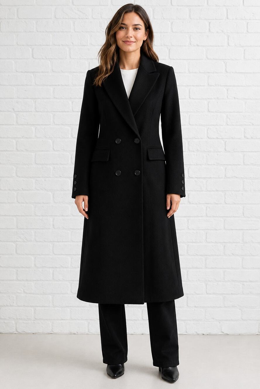 Sam Edelman Women’s Size 6 Black Wool Blend Double Breasted Long Coat Classic